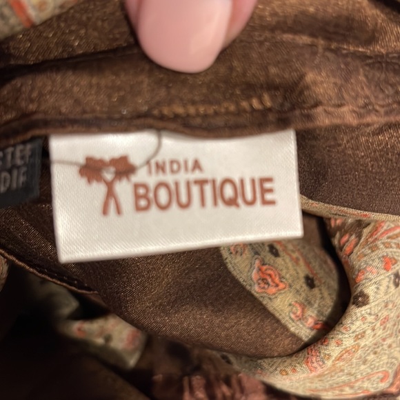 Satin handkerchief dress.  Brown with paisley print.  Never worn - Picture 6 of 6